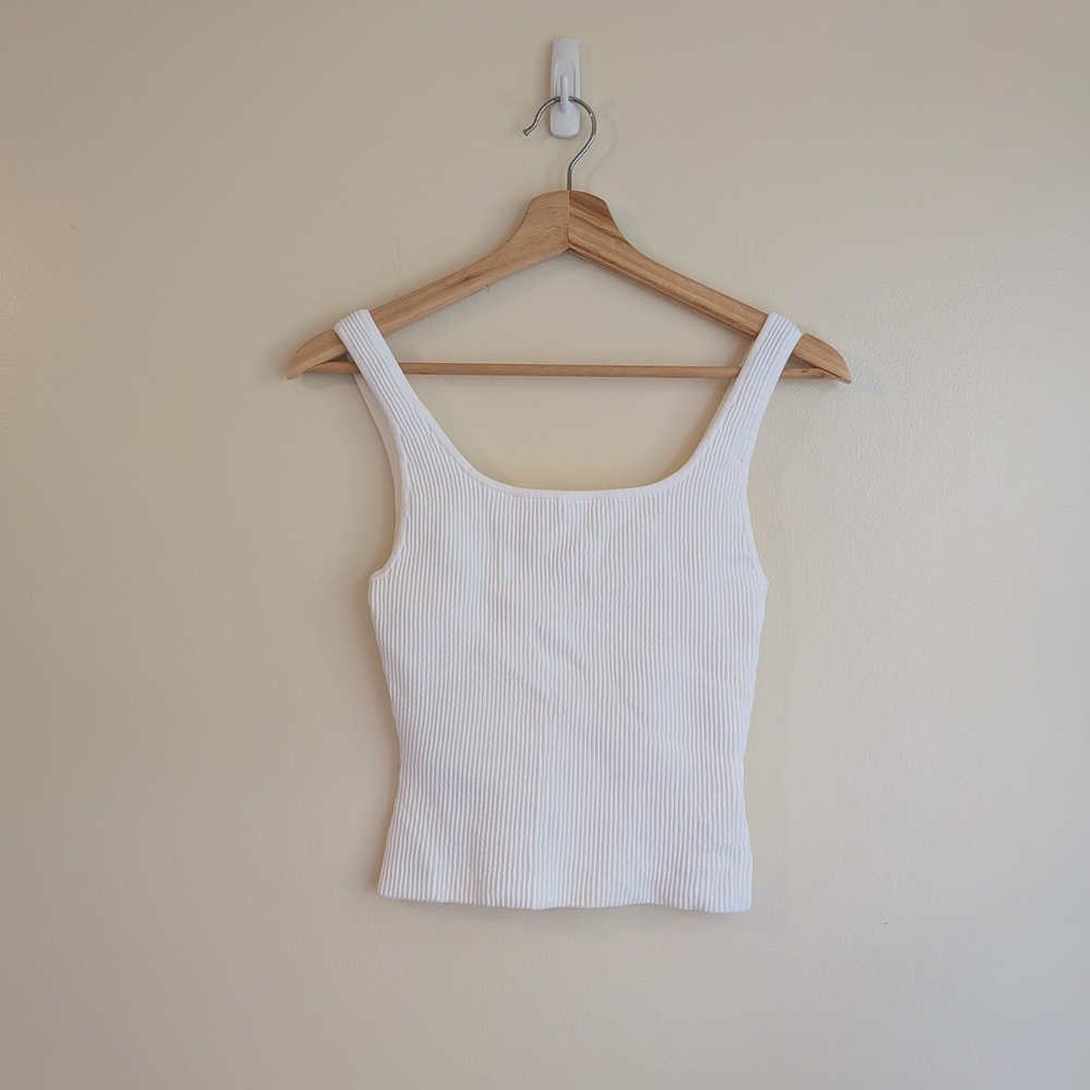 Babaton White Ribbed Tank Top